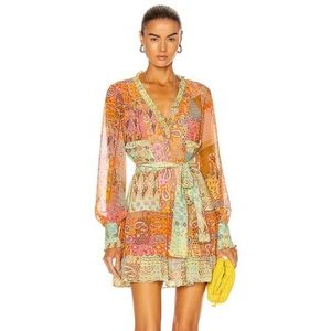 Alexis Sabrine Paisley Chiffon Mini Dress Tie Wrap